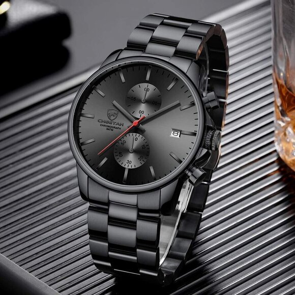 GOLDEN HOUR Men's Watches with Black Stainless Steel and Metal Casual Waterproof - Picture 5 of 7